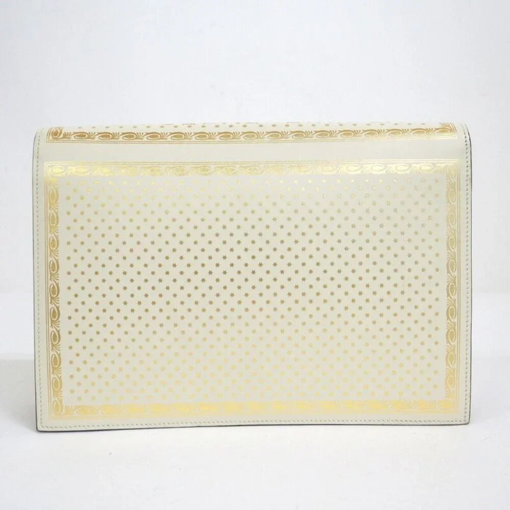 Gucci Clutch Logo Star Leather Silver White Gold - Picture 2 of 8